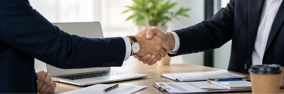 Business handshake during a CIS payroll consultation